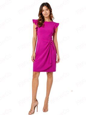 DKNY Fuchsia Ruffle Sleeve Bow Waist Sheath Dress Size 4 NWT